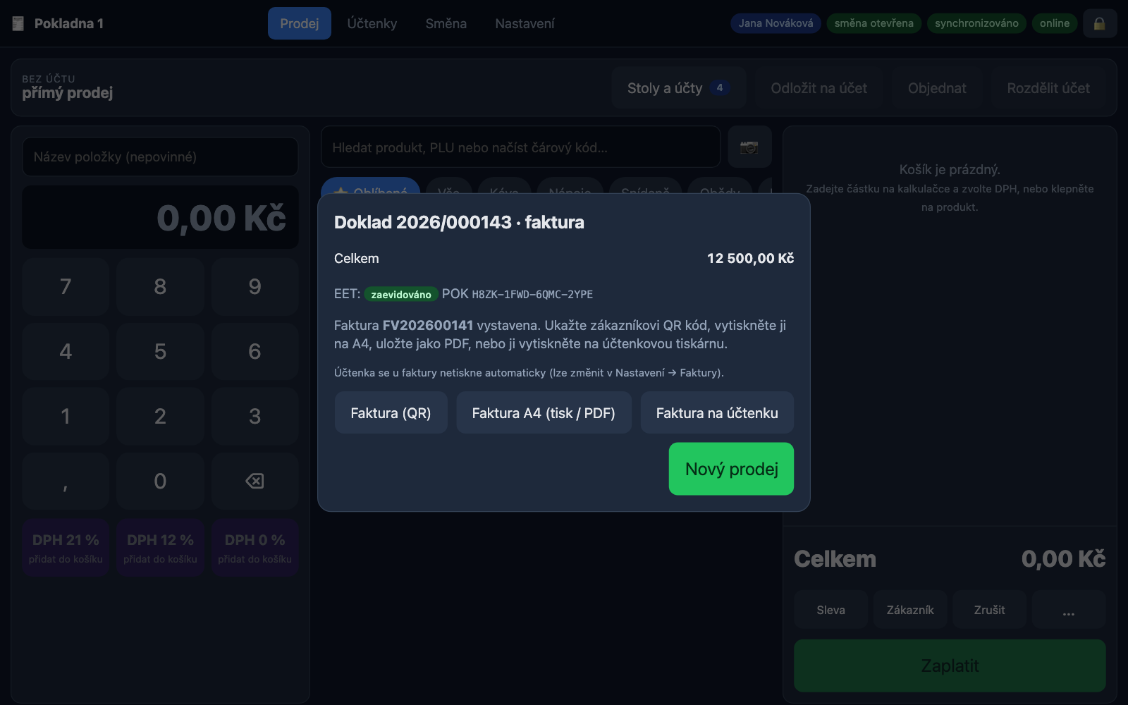 Doklad s číslem faktury po platbě