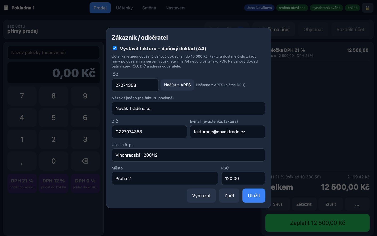 Dialog odběratele s načtením z ARES