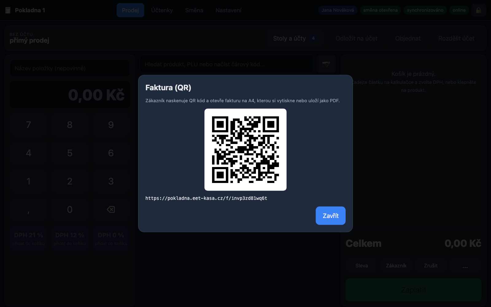 QR kód faktury pro zákazníka