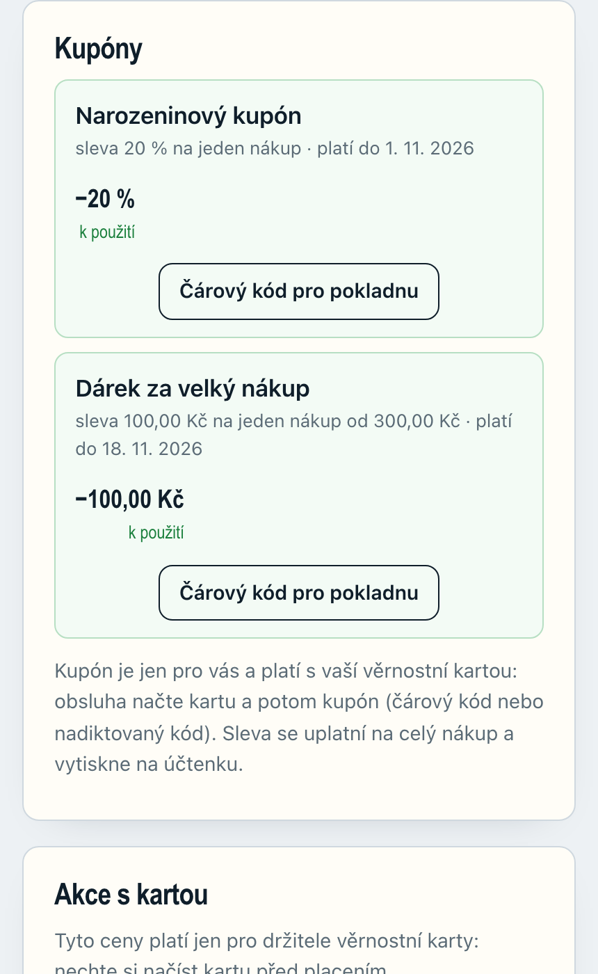 Kupóny zákazníka v aplikaci